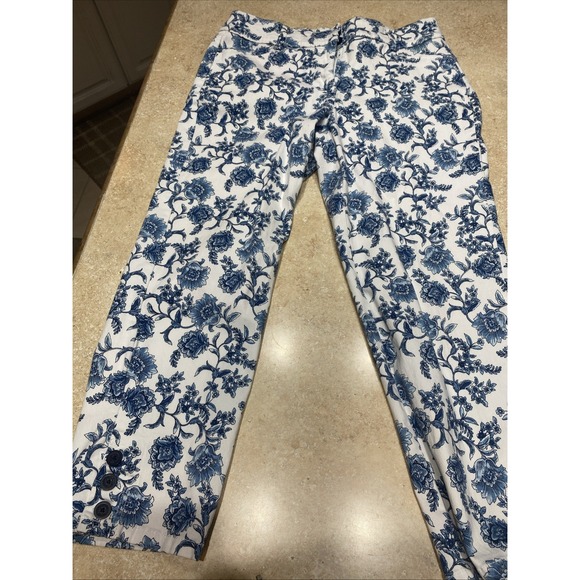 Charter Club Pants Classic Fit 10 Crop Button At Ankle Blue/white 552 - Picture 1 of 13